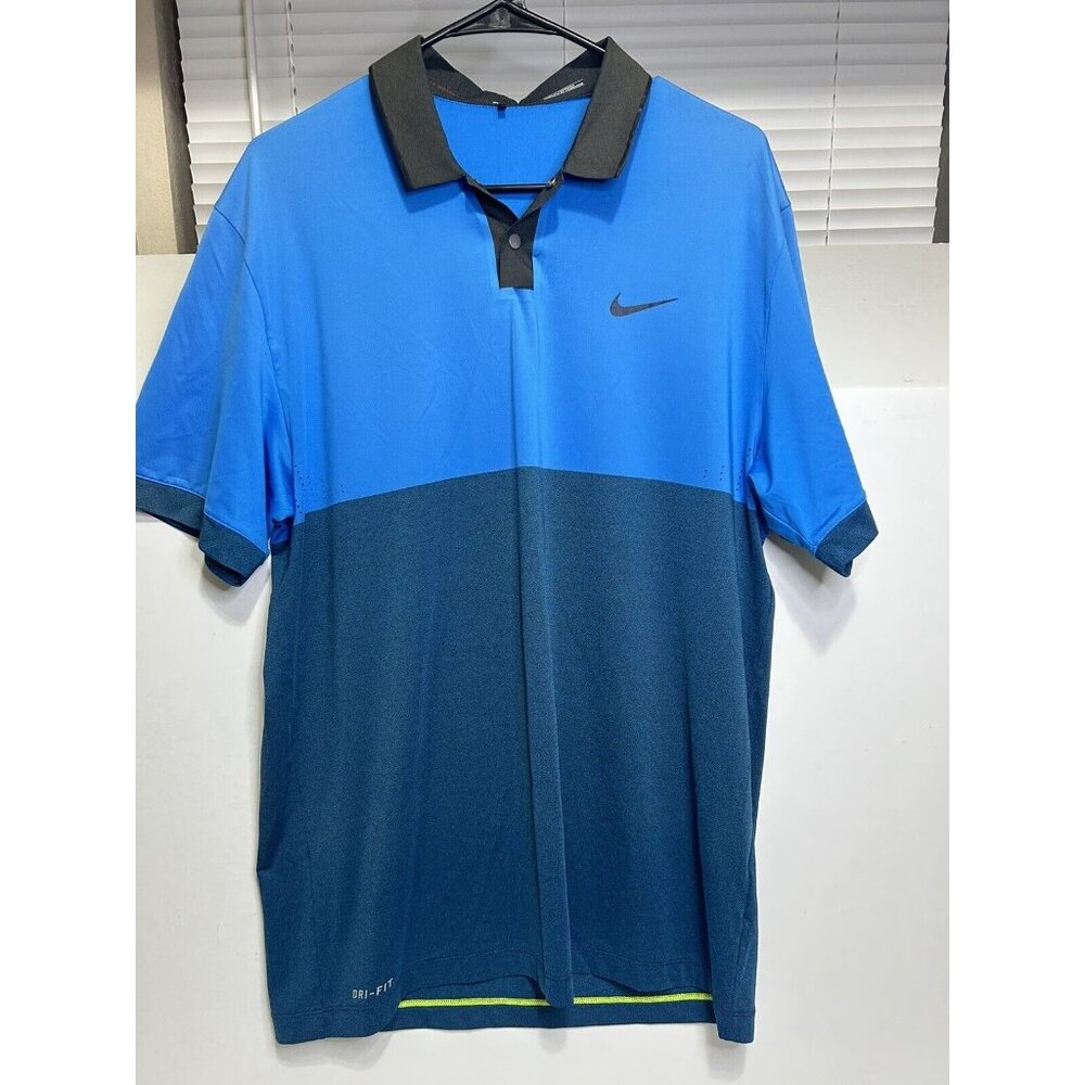 Nike Tiger Woods Collection Polo Shirt Mens Med 2 Tone Snap Dri-Fit Golf
